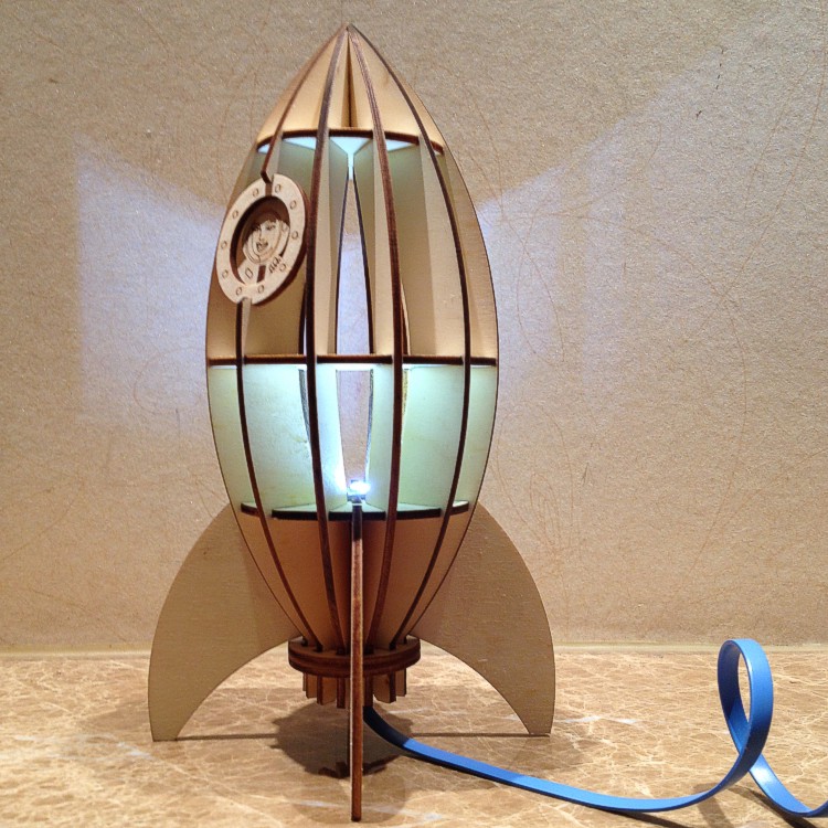 DIY wooden rocket lamp